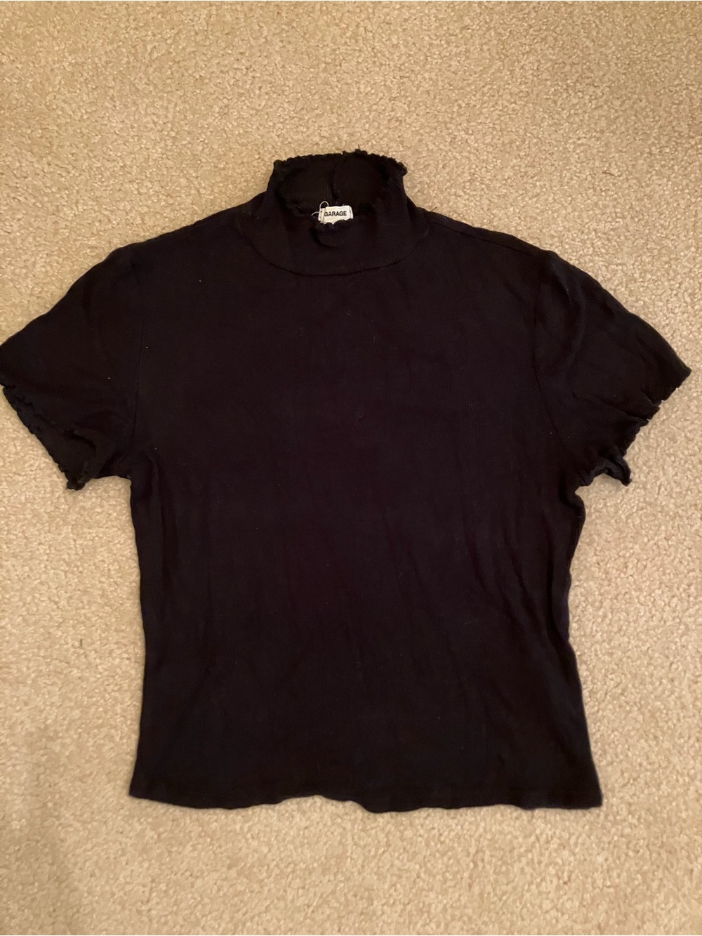 Garage Black Mock Neck Short Sleeve Tee with Lettuce Edge